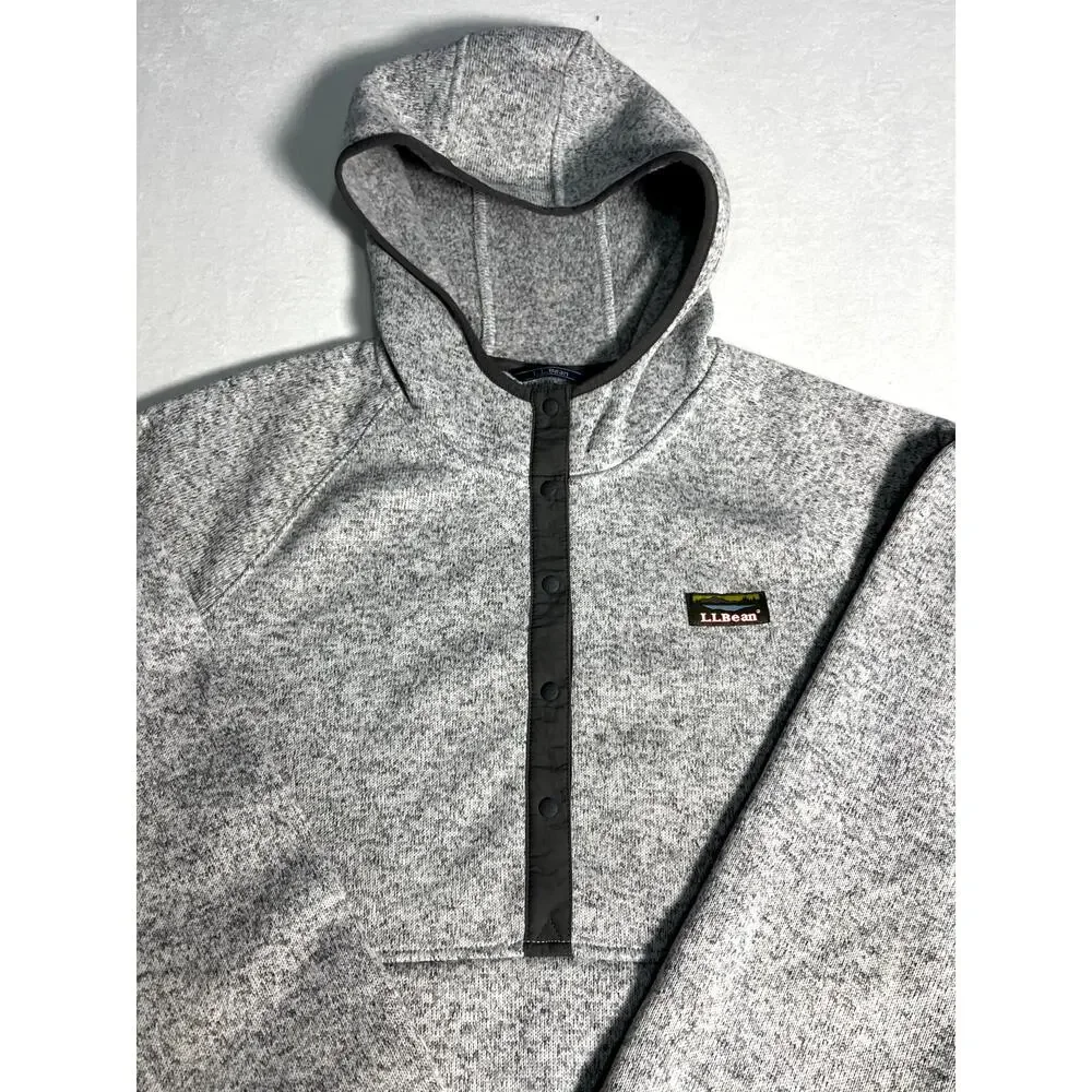 LL Bean Womens Sweater Fleece Pullover Hooded Grey Size L - Picture 3 of 8